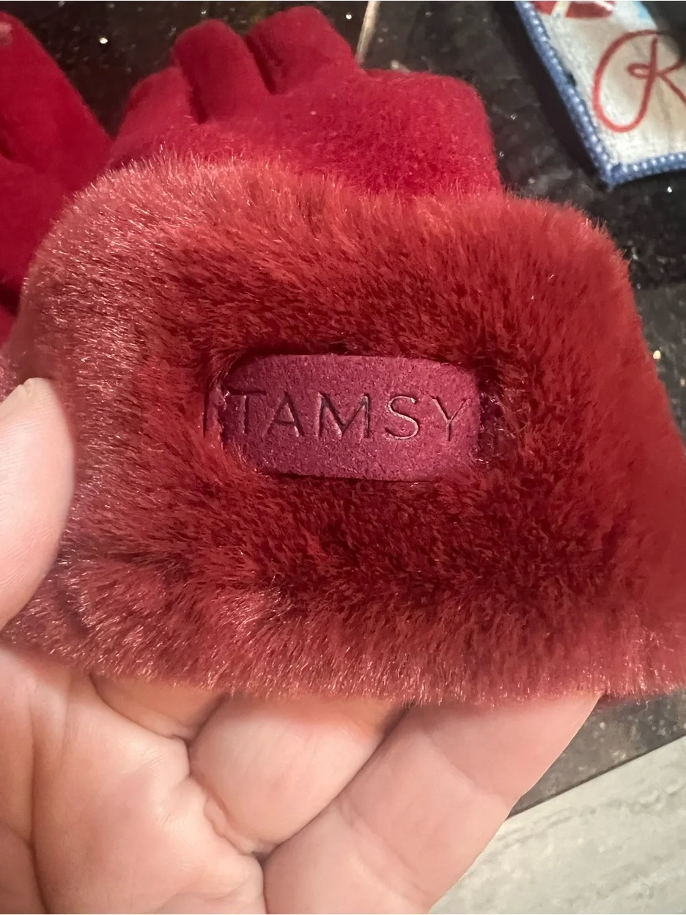 Red Faux-Fur Cuff Touchscreen Women's Winter Gloves